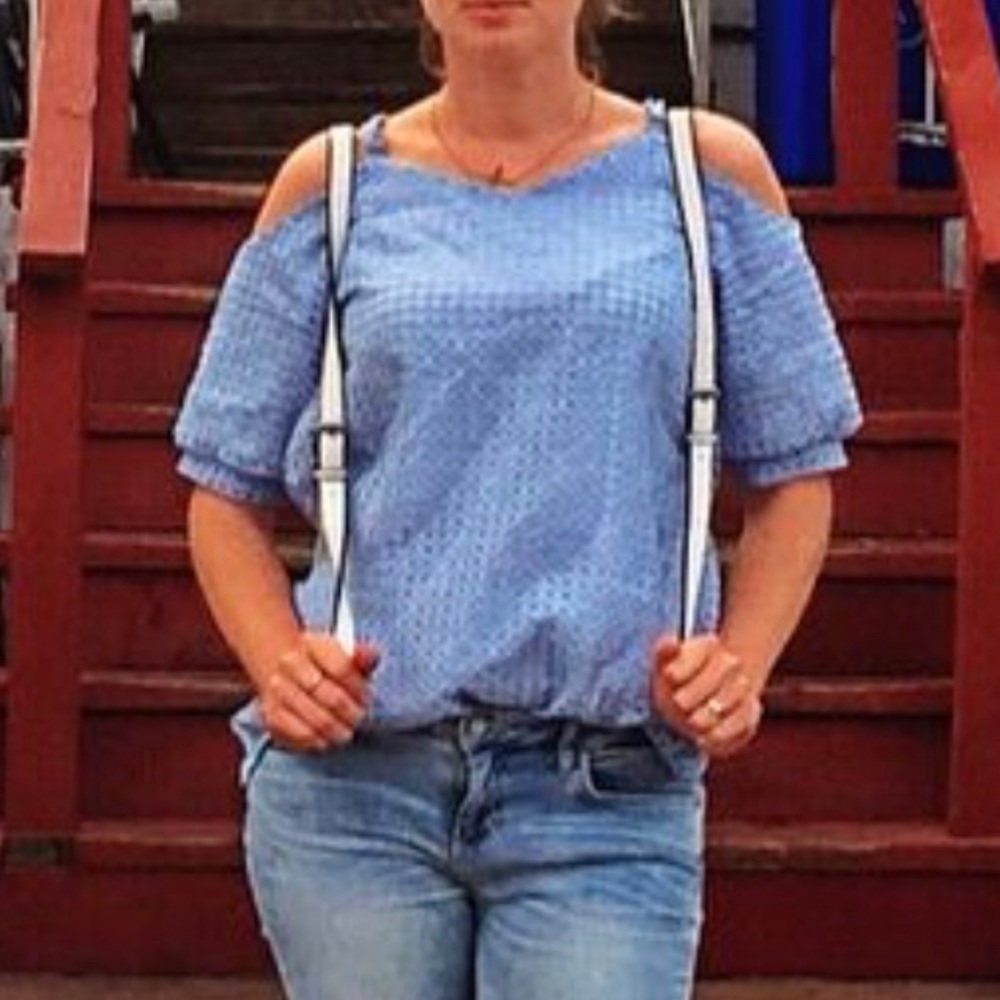 Yoco Blue Plaid Drop Shoulder Top size Small